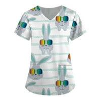 Bluze za žene Fit personalizirani ispis kratkih rukava V-izrez V-izrez Radne majice Dame Top Mint Green