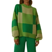 Žene Vintage Plewew džemper Crewneck Dugi rukav labavi blok u boji Estetski džemperi Pleteni pulover