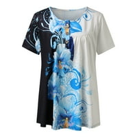 Floleo Clearence ženske kratkih rukava ženska majica majica kratki rukav V-izrez T majica tiskane majice za bluzu bluza za žene nebesko plavo
