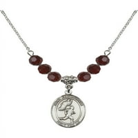 Rodijumska ogrlica sa crvenim sijernim mjesecom rođenja kamene perle i svetog Christopher Track & Field-Men Charm