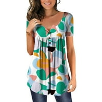 Ženske vrhove Henley Labavi bluza Grafički printira žene Ljetne majice kratkih rukava cijan 3xl