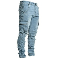 JJayotai Muške hlače čišćenje muške ručne džepne pantalone sa patentnim plakcem Skinny Jeans Flash Picks