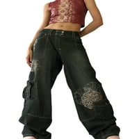 Ženske Y2K široke noge Tergo traperice Vintage Srednja struka Labavi nemirine pantalone sa džepom