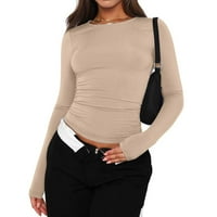 Ženski odobrenje ispod $ ženski modni casual okrugli vrat Čvrsta boja Slim fit dugih rukava majica pulover