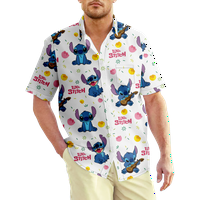 FNNYKO MUŠKOM & Boy's Havajska majica Lilo & Stitch Ispiši gumb s kratkim rukavima na havajsku majicu Fahion košulja poklon za muškarce i dječake