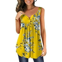 Cleance Ženske vrhove bez rukava casual peplum grafički otisci žene modne Henley bluze, žuti, s