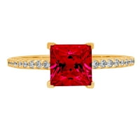 1.66ct Princess Cred Simulirani ruby ​​18k žuti zlatni godišnjički angažman prsten veličine 10,25