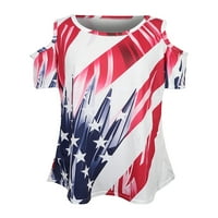 Julycc Neodnevezni dan Ženska hladno ramena kratki rukav u SAD-u zastava za ispis bluza majica