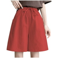Pamučne kratke hlače za žene elastične strukske vučne kratke hlače na širokim nogama, pune casual baggy