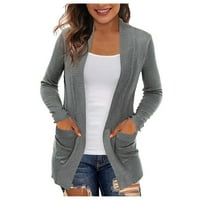 Ženska jakna s dugim rukavima Ležerne otvorene ženske kardigan džempere prednji kardigani sa džepovima