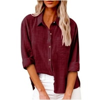 Charella ženska majica pune boje košulje V-izrez labava bluza dugih rukava Ležerne prilike na vrhu tunike
