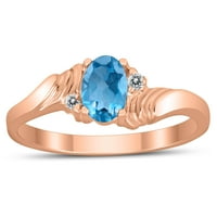 Ženski 6x plavi topaz i dijamantski val prsten u zlatu od 10k ruža