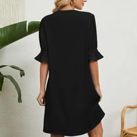 Fartey mini haljine za žene ruffle kratki rukav prorez V izrez Lounge Sundress Ljetna čvrsta boja vrećica