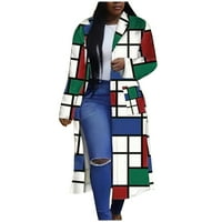 Ženski kardigan - modni plaćeni ispisani dvostruki grudi kaput od kaputa plava m