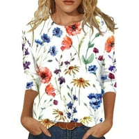 Majica T majice za žene Ljetne vrhove okrugli vrat Troje četvrtina rukava modna cvjetna bluza za ispis