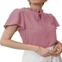 Ženske bluze Elegantni obični gornji kravatni izrez Frill kratki ružin ružičasti s