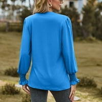 Miayilima ženske košulje casual vrhove majice za žene zimski pad dugih rukava V-izrez T-majice plavi