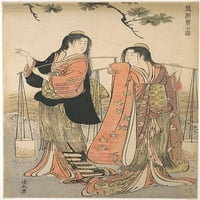 Shiokumi ples plaže sluškinje iz serije Brocade of Istočni poster Ispis Torii Kiyonaga
