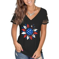 Ayolanni Neodvisnost Danska majica Ženska ljetna V-izrez Američka zastava tiskane vrhove T-majice Ležerne