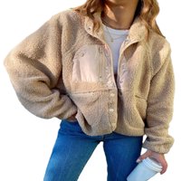 Avamo dame Fleece Fuzzy jakne Plišane jakne Solid Color Sherpa kaput Travel Topli kardigans Loose dugih rukava Khaki XL