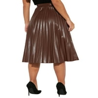 Caitzr Ženska FAU kožna midi suknja, visoka struka pune boje zatvarača sa naborom line suknje kožna