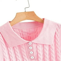 Ladiyo Womens rever kabel Slatki pleteni džemper prsluk prednji čvrsti boju vrhovi običnog bez rukava