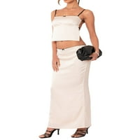 Coduop Ženska elegantna suknja odijela zavoj bez leđih camisa tenk + set suknja s dugim prorezom s niskim strukom