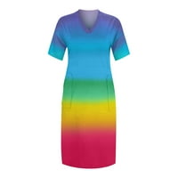 Ženske ljetne haljine za žene A-line haljina za odmor Boho iznad koljena V-izrez prugasta džepne multi-color L