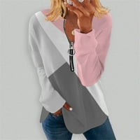 Ženska modna casual posada-vrat nepravilna prugasta geometrijska majica s dugim rukavima TOP PINK XXXL