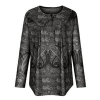Prodajna ženska modna grafička cvjetna sitnica Ležerne prilike Split V-izrez dugih rukava labava seljačka majica bluza black m