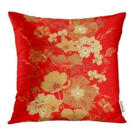 Vrtni cvjetovi u kineskom laku minijaturne zlatne biljke na crvenom vintage jastuk za jastuk