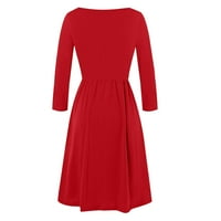 Ženski Slim Fit Udobna haljina s dugim rukavima ukrasna dugmada V-izrez Čvrsta ležerna haljina za ljuljanje crvena s
