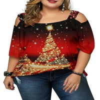 Keeccty Womens Christmas Plus size Pulover Xmas Ispis Bluze na otvorenom rame