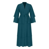 Ženska haljina za čišćenje žena V-izrez Solidna boja labava velika haljina s dugim rukavima Cardigan haljina
