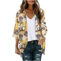 Virmaxy Lagani kardigani za žene za tisak dugih rukava Ležerne prilike bluza sa džepom Cardigan Yellow XL