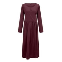 Jesenske haljine za žene plus veličine labavo pune boje pamuk i posteljina nepravilna šivanja okrugla