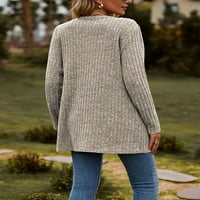 Žene Modni V-izrez kardigan Solid Bool rebra dugački džemper s dugim rukavima, padajući ležerni kaput