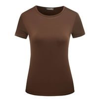 Ženske ljetne casual majice kratki rukav Vneck vrhovi elastične udobne osnovne bluze kava l