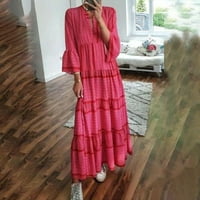 Žene Ljeto V izrez Bell rukava od tiskane Bohemian Maxi haljina, crvena