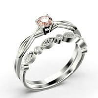 Infinity Loop Minimalist 1. Carat Round Cut morgarite zaručnički prsten, upleten vjenčani pojas u obliku čvrstog bijelog zlata, osnivač, obljetni poklon, set za mladenku, odgovarajući bend
