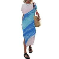 Ženska ljetna modna seksi Split ljetni kratki rukav tiskani maxi haljina za plažu Sky Blue XXL