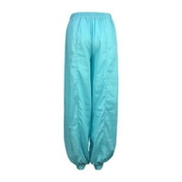 Xinqinghao Womens Wide nogu Ležerne prilike hlače u boji labave hlače izvlačenja elastične struke široke