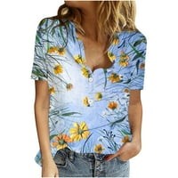 FOPP prodavač Ljeto majica kratkih rukava za žene casual gumb V izrez Loose Fit vrhovi Confy pamučna