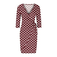 STAMZOD Formalne haljine za žene Štampanje modne casual proljeće i ljeto sedam point rukava V-izrez visoke haljine crvena l