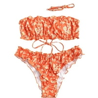 Ženski kupaći kostimi Tummy Control Plus Size Coleit CoverUp elastična naborana seksi solidna boja Visoki struk Split kupaći kostim bikini narandžasti l