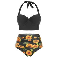 Ženski cvjetni print visoki usjeva struka + kratke hlače dva kupaća kostima Halter Tankini