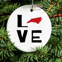 Razlikovanje visećih keramičkih Christmass Tree Ornament sa zlatnim nizom - odličan poklon prečnik - Sjeverna Karolina - ljubav crna i crvena