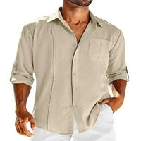 MEN gumb dolje majica rever za bluza za vrat udobna tunika košulja radne dugih rukava marelica m