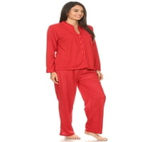 Lati Fashion Women Pajamas set gaće i gornji dugi rukav, dvodijelni ženski pidžami postavljeni crvene