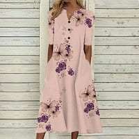 Haljine za žene Ljetna casual haljina cvjetna V-izrez kratki rukav A-line haljina srednje duljine labave
